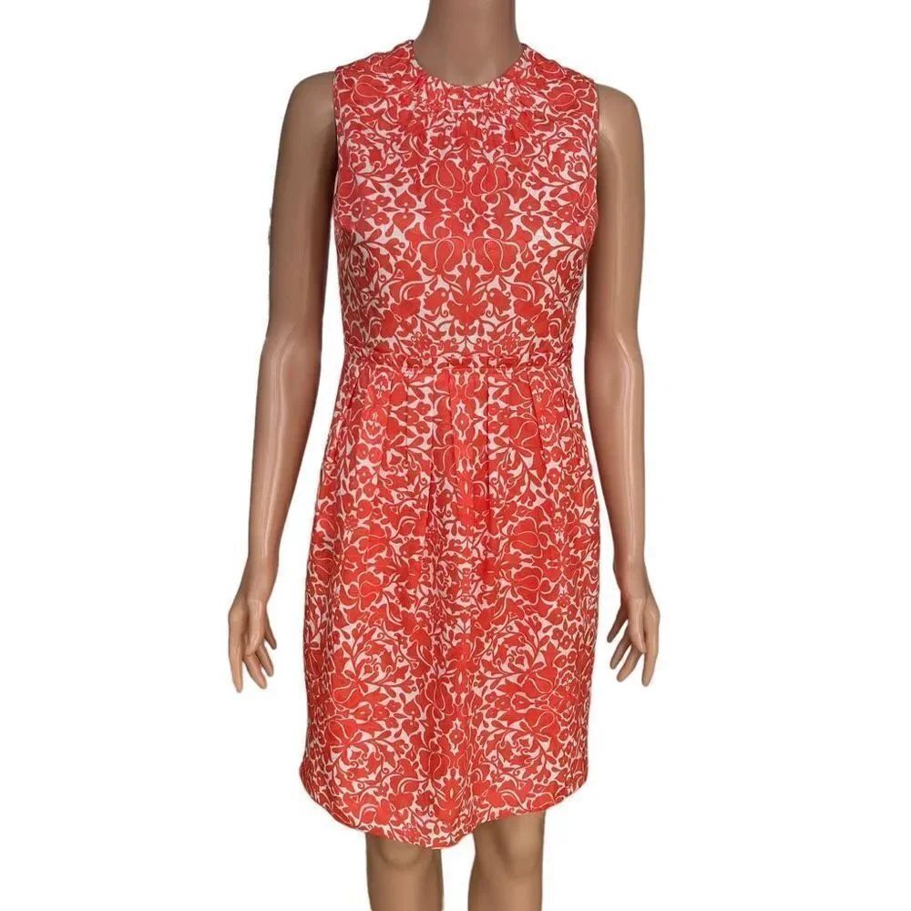 Tory Burch silk blend floral coral white sheath dress size 2